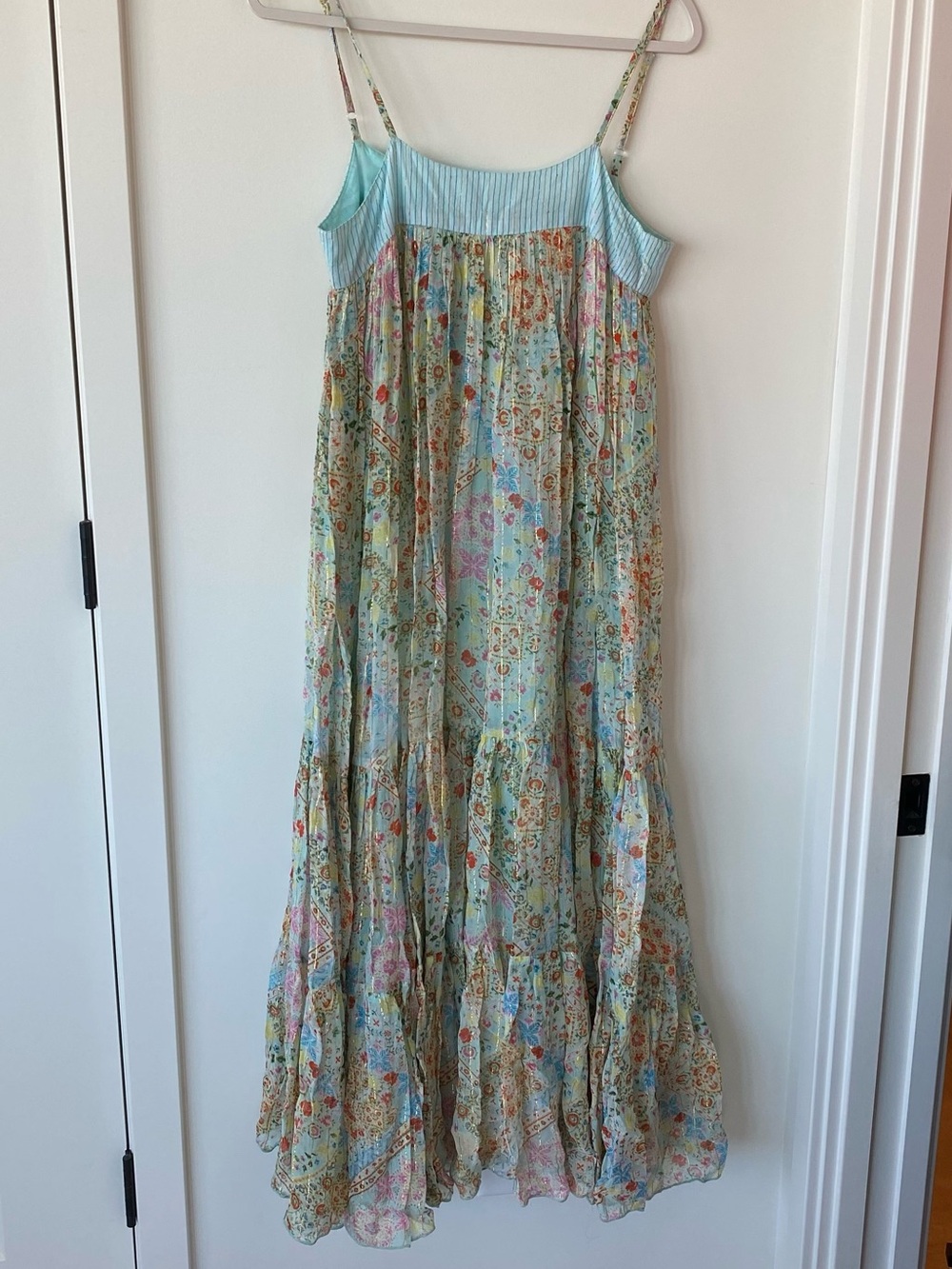 RAGA Sky Blue Floral Maxi Dress with Pink Accents